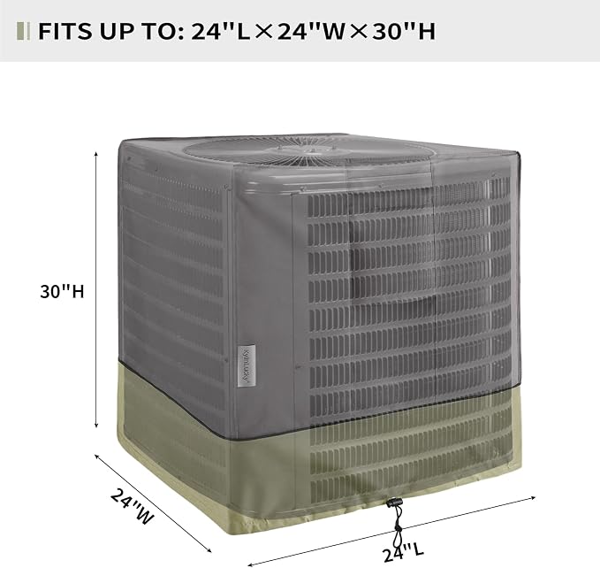 KylinLucky Air Conditioner Cover for Outside, AC Covers 24 x 24 x 30 inches | Heavy duty oxford, UV resistant, fits outside AC units, windproof straps, all-weather protection