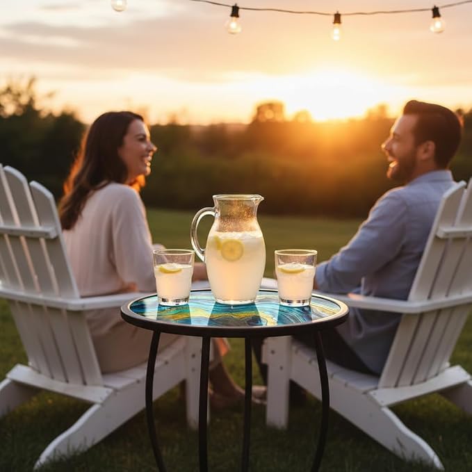 LIFFY Patio Side Tables,14" Indoor Outdoor Metal Side Table with Glass Tabletop,Round Decorative Plant Stand & Accent Table for Garden, Yard, Balcony, Backyard, Porch