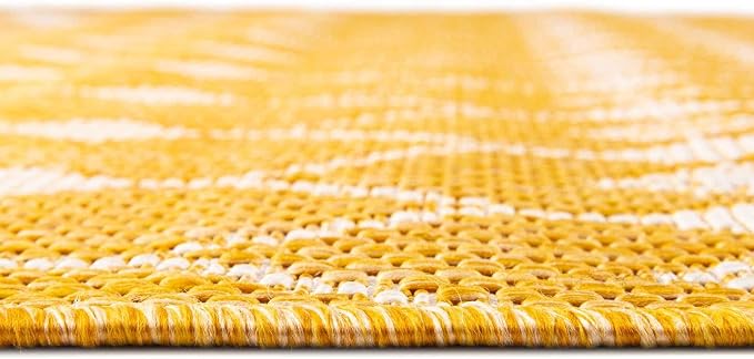 Unique Loom Outdoor Trellis Collection Area Rug - Traliccio (10' Round, Yellow/ Ivory)