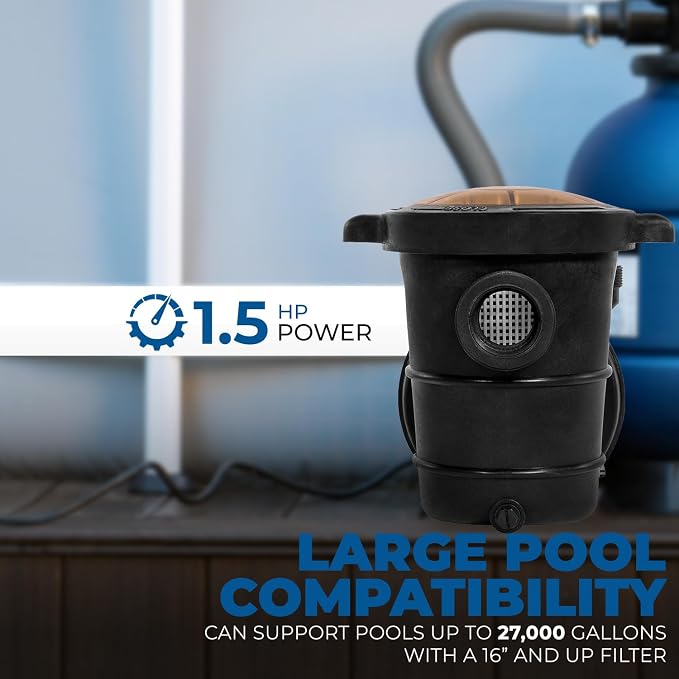 XtremepowerUS 1.5HP Above Ground Swimming Pool Pump 2-Speed Pump Spa 1.5" inch High Flow Dual Speed Self Filter Basket w/ Pool Hose Adapter