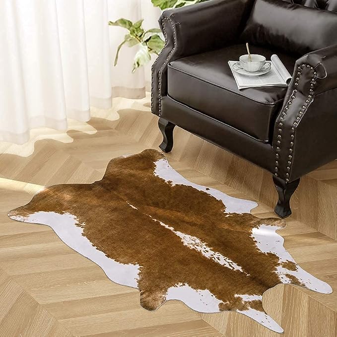 AROGAN Premium Faux Cowhide Rug 110 x70 cm/3.6 x 2.3 feet, Durable and Large Size Cow Print Rugs, Suitable for Bedroom Living Room Western Decor, Faux Fur Animal Cow Hide Carpet, Brown | Premium Cow Hide Carpet, Western Rug for Bedroom Living Room Deco...