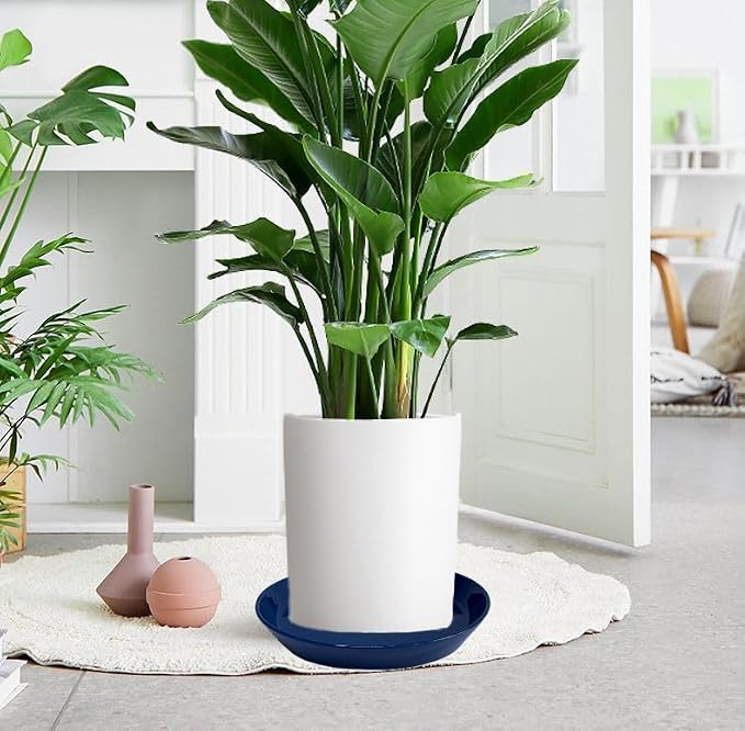Ceramic Plant Saucer Tray 4 Pcs 4 5 Inch Blue, 5" OD x4.25 ID x1.18 Deep| Round Sturdy Heavy Duty Glazed Bevel Planter Drip Flower pots with Catch Basin for Indoor Outdoor Plants