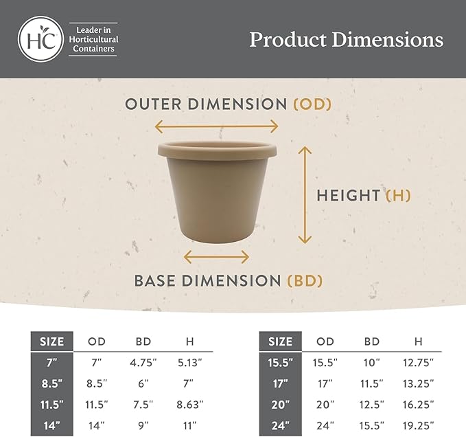 The HC Companies 15.5 Inch Classic Round Planter Pots with Drainage, Rolled Rim Plastic Planters for Indoor & Outdoor Plants, 2-Pack Decorative Flower Pots for Garden, Office & Home Decor, Warm Gray