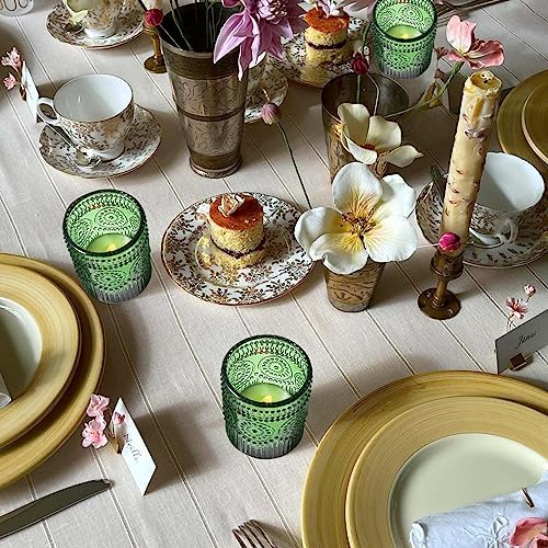 VOHO Green Candle Holder Set of 12, Sunflower Glass Votive Candle Holders - Image 5