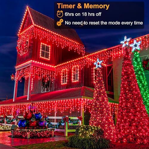Red Christmas Icicle Lights for Outside – 66ft 640 LED Waterproof Curtain Lights with 120 Twinkle Drops, Outdoor Holiday Decorations for House Roof, Garden, Patio & Indoor Wall - Image 6