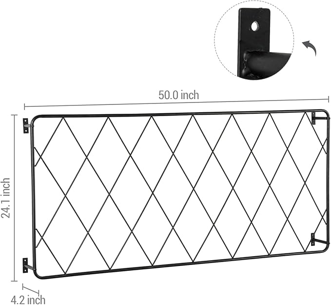 MyGift 50"x24" Wall Mounted Garden Trellis, Black Metal Lattice Panels for Outside, Hanging Lattice Support Frame for Outdoor or Indoor Climbing Plants, 1 Panel