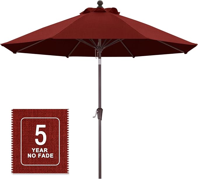 MASTERCANOPY Olefin 5-Year-Non-Fading 9ft Patio Umbrella with Tilt and Crank, Large UV Resistant Outdoor Table Umbrella with 8 Fiberglass Ribs for Deck, Yard & Market, Burgundy
