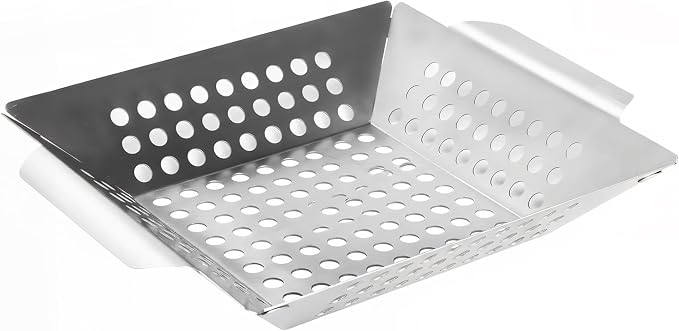 Stainless Steel Vegetable Grill Basket with Handles, 1 Pack | Heavy-Duty Grill Basket with Handles for Vegetables & Seafood