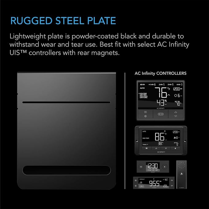 AC Infinity Grow Tent Mounting Plate 5x6”. | Powder Coat Black Steel Platform for Controller Mounting and Lightproof Cable Management, Fit for CLOUDLAB Advance Grow Tents