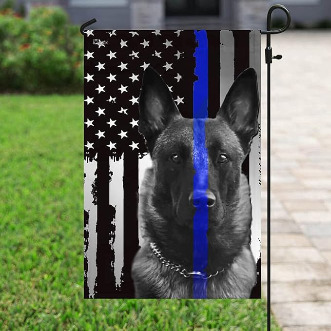 Flags-Belgian Malinois. Police Dog. K9 Flag THB2142F, Garden Flag (11.5" x 17.5")-USA House Garden Flags Premium Polyester-Decorative Outdoor Flags