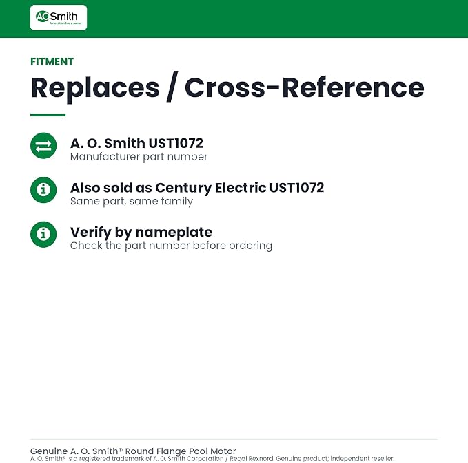 Century Electric UST1072 3/4-Horsepower Up-Rated Round Flange Replacement Motor (Formerly A.O. Smith)