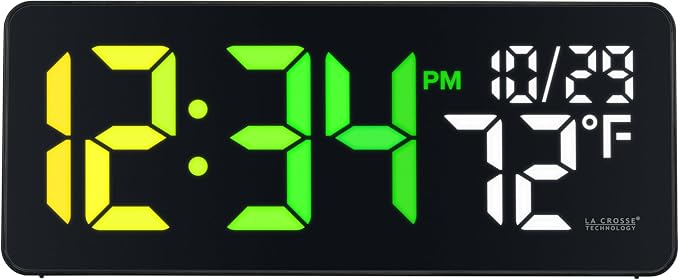La Crosse Technology 513-1411 Color-Changing Digital LED Wall Clock with Indoor Temperature