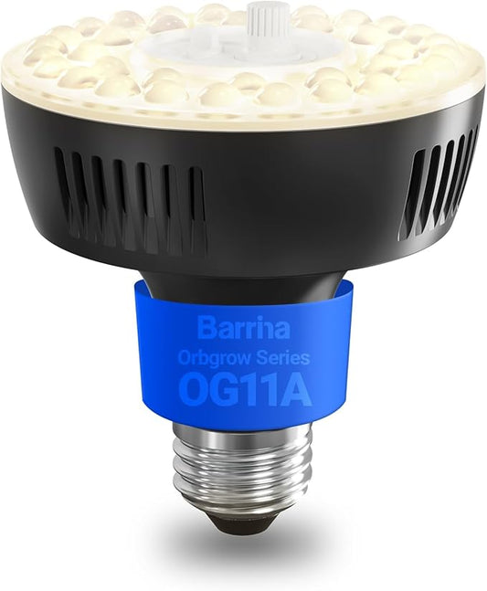 Barrina Orbgrow OG11A Grow Light Bulbs for Indoor Plants, Integrated Dimming & Timing, 4000K 11W(100 Watt Equiv), E26 Plant Light Bulb, Full Spectrum, High PPFD for Seeds and Greens, 1 Pack, Black