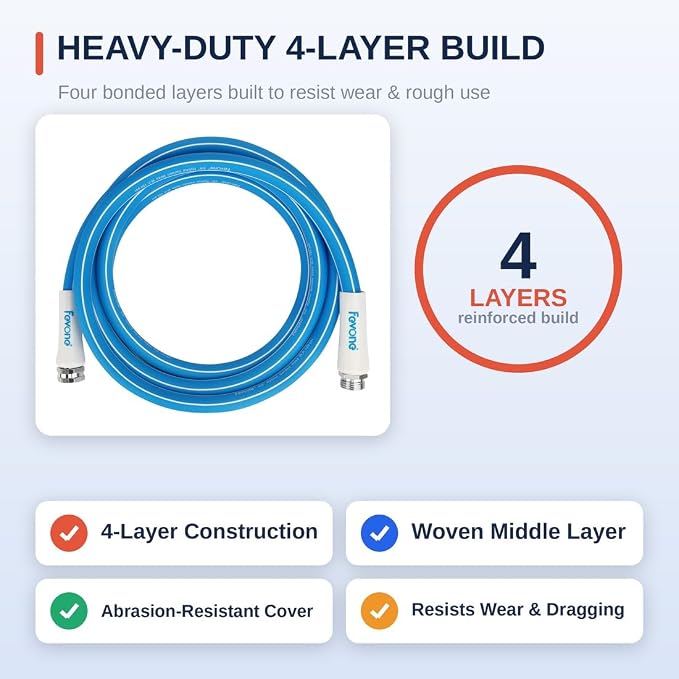 FEVONE Kink Free Garden Hose 12 ft, Heavy Duty Water Hose | Flexible Hybrid Polymer, Drinking Water Safe, 5/8 ID, 600 PSI, Leak-Proof, Aluminum 3/4 GHT Fittings for Garden Watering