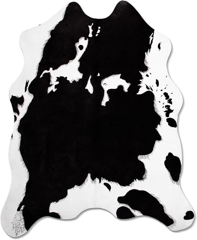 MACEVIA Faux Cowhide Rug Cute Cow Print Rugs Animal Area Carpet Western Decor for Living Room Bedroom Non-Slip 59" L x 47.2" W(4.9ft x 3.9ft)