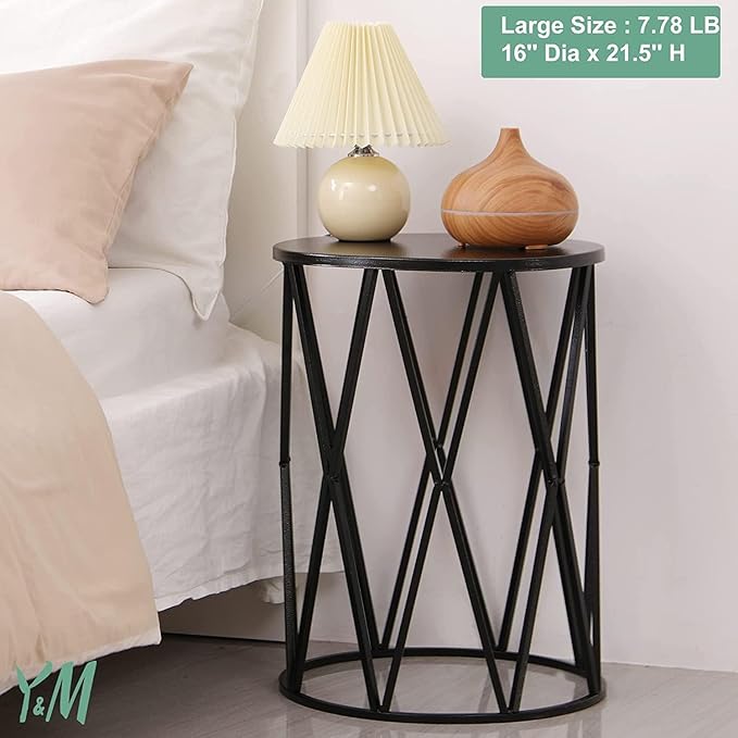 Y&M Outdoor Side Tables Set of 3, Indoor Outdoor Round Metal Accent Tables, Nesting End Coffee Tables for Patio, Porch, Balcony, Garden, Sunroom and Living Room, Black