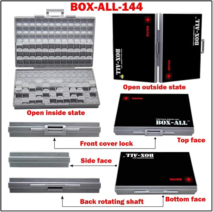 AideTek Box-all Enclosure for Surface Mount Components 1206 0805 0603 0402 0201 Size+ 198 White Labels 144 Compartments with Lid Hold up to 300pcs 1206 Resistor Capacitor