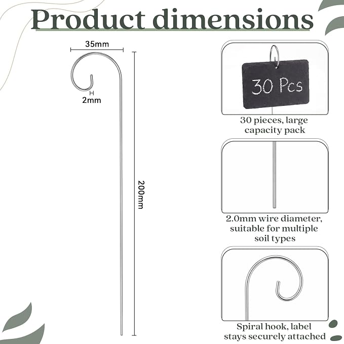 Hotop 30 Pcs Silver Plant Label Hooks, 20cm Garden Label Markers Hanger Rustproof Deformed Plant Sign Stake Metal Garden Sign Hanging Rods for Flower Planter Container Accessories
