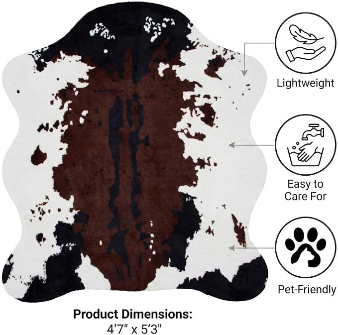 MustMat Brown Faux Cowhide Rug, American Rustic Decor 4'7"x 5'3" | Perfect For Corners & Sofa Front. Complements Western & Vintage Styles, Great for Halloween and Christmas Decor