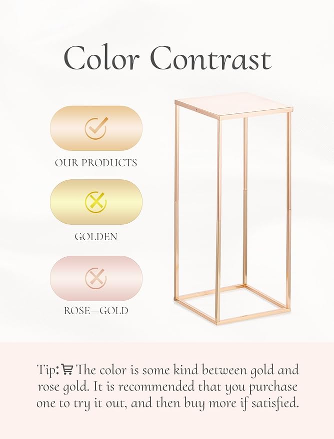 Gold Metal Cube Vase Stand for Wedding Centerpieces, 15.75in Tall, 2 Pcs