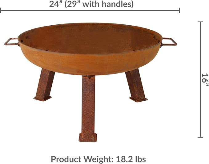 Sunnydaze Cast Iron Heavy Duty Fire Pit for Outside - Wood Burning Outdoor Fire Pit Bowl with Handles for Patio, Backyard, Camping - 24" - Rust