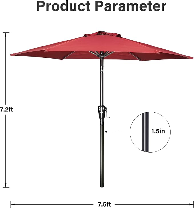 Simple Deluxe 7.5' Patio Umbrella Outdoor Table Market Yard Umbrella with 6 Sturdy Ribs for Backyard, Pool, Garden, Deck, Red