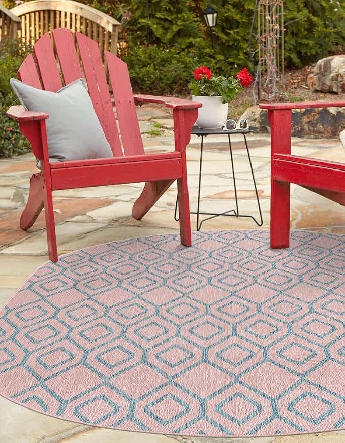 Jill Zarin Outdoor Collection Area Rug - Turks and Caicos (7' 10" x 10' Oval Pink and Aqua/Light Blue)