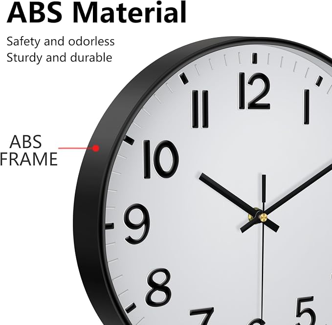 Wall Clocks Battery Operated, 12 Inch Non Ticking Digital Wall Clock, Silent Analog Clock for Bedroom Living Room Kitchen Office Gym Classroom Decor, Large Number Clocks for Seniors Elderly