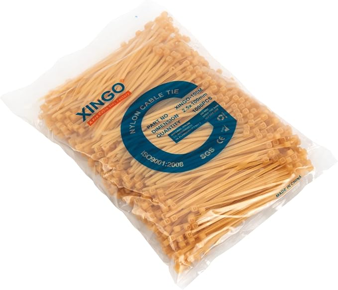 XINGO 1000 PCS 4 inch Gold Zip Ties, 18lb Strength, Small Tie Wraps Self-Locking Nylon Zip Ties for Indoor and Outdoor Use