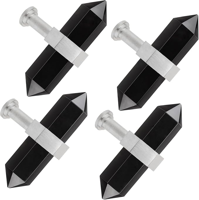 mookaitedecor Set of 2 Black Obsidian Double Crystal Points Drawer Knobs with Screws, Decorative Stone Cabinet Handle Pulls for Dresser Cupboard Kitchen Decor, Brushed Stainless Steel