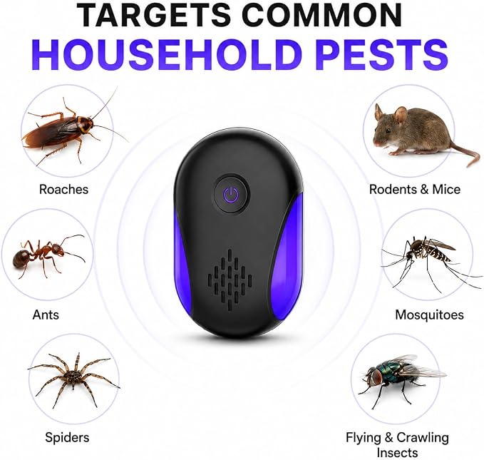 2026 Upgraded Ultrasonic Repeller 6 Packs, Indoor Ultrasonic Repellent for Roach, Rodent, Mouse, Bugs, Ant, Mosquito, Mice, Spider, Electronic Plug in Pest Control
