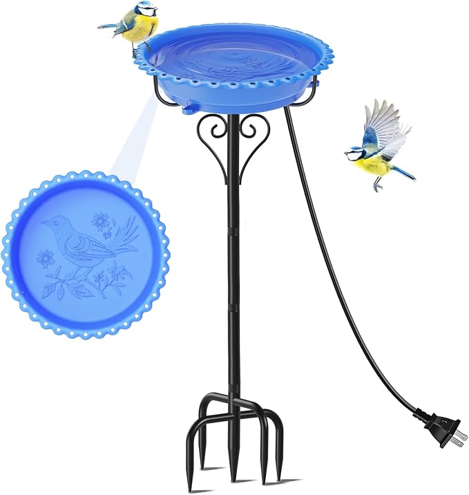 Bird Bath for Outside,40In Vintage Freestanding Bird Baths for Outdoors with Removable Bowl,Bird Baths Feeder with 5 Prongs Base for Garden Patio Yard Lawn Decor (Blue)