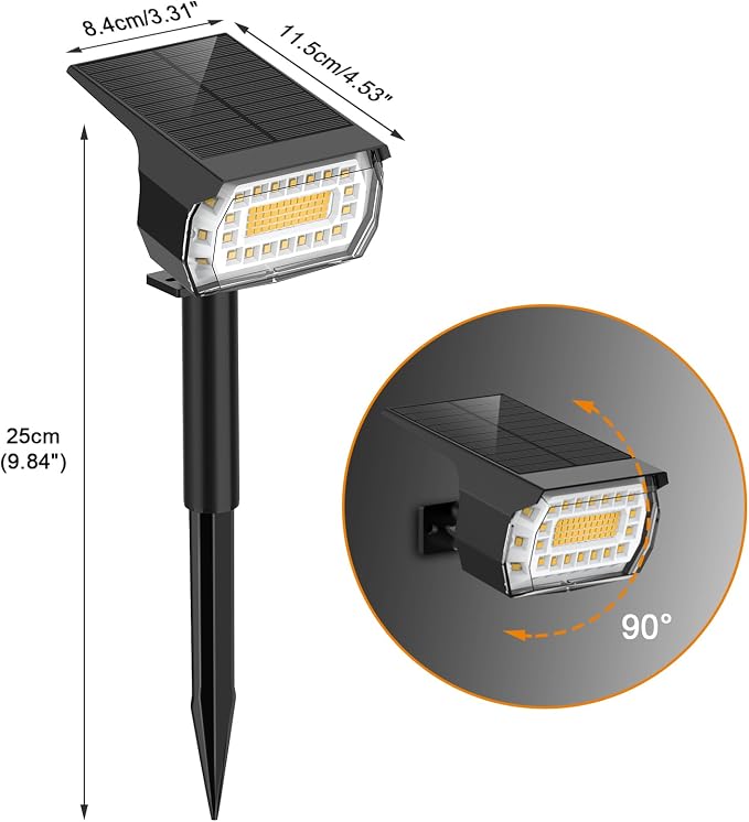 LANSOW Solar Spot Lights Outdoor, [4 Pack/76 LED] 2-in-1 Solar Landscape Spotlights, 3 Modes IP65 Waterproof Dusk to Dawn Solar Powered Flood Wall Lights for Outside Yard Garden Pathway(Warm White)