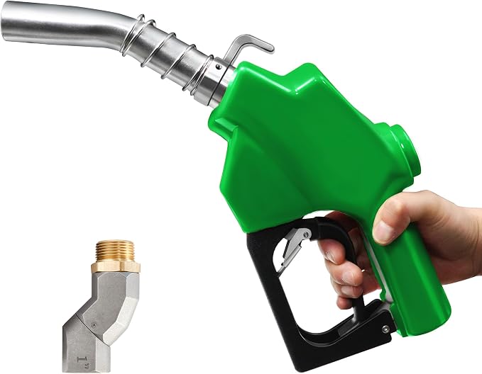 Azdele 1'' Fuel Nozzle With Hose Swivel & Hook, Max Flow 30GPM, 3-speed Latch Auto Shut Off 19/16"(OD=30mm), Automatic Aluminum Alloy Fuel Nozzle for Gasoline, Diesel, Biodiesel, Kerosene