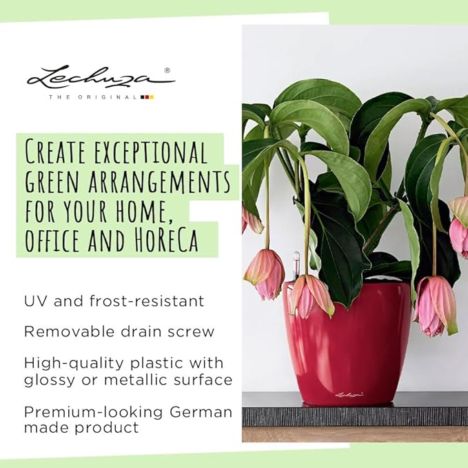 Lechuza Classico LS 28 Scarlet Red High Gloss, Self-Watering Round Planter, D11 H10.2 in
