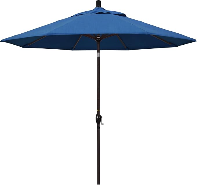 California Umbrella 9' Round Aluminum Market Umbrella, Crank Lift, Push Button Tilt, Bronze Pole