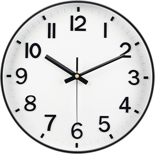Black Wall Clock, 8 Inch Wall Clocks Battery Operated, Round Modern Non Ticking Silent Digital Analog Small Wall Clock for Bedroom Living Room Kitchen Office Gym Classroom Outdoor Clocks