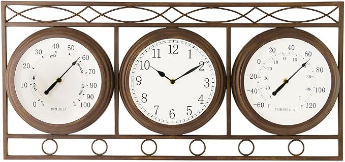 BESTIME 66285A Three-in-one Metal Wall Clock.Thermometer,Hygrometer,Weatherproof,Indoor,Outdoor,Weather Resistant.Whether Industrial,Country,Rustic.