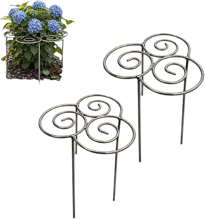 Metal Plant Support Ring for Garden, Peony Cages and Supports, Decorative Metal Plant Support Ring, Heavy-Duty Flower Support Frame, Outdoor Orchid Clip (S*2)