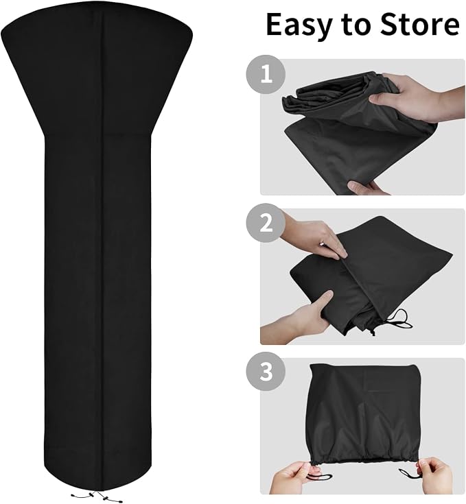Easy-Going Patio Heater Cover with Zipper and Storage Bag, Waterproof Outdoor Heater Cover Dustproof, UV-Resisant, Wind-Resistant (89"H x 33"D x 19"B, Black)