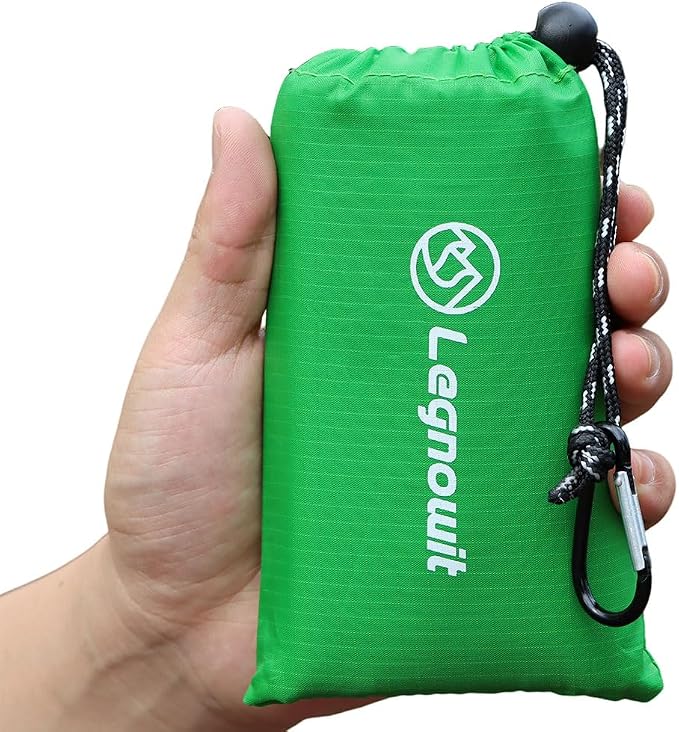 Outdoor Pocket Blanket, 55"x39" Waterproof Foldable Compact Small Picnic Blanket, Ultralight Tarp for Camping, Festival, Beach, Hiking, Backpacking, Travel, Stakes Included (Lime Green)