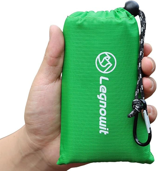Outdoor Pocket Blanket, 55"x39" Waterproof Foldable Compact Small Picnic Blanket, Ultralight Tarp for Camping, Festival, Beach, Hiking, Backpacking, Travel, Stakes Included (Lime Green)