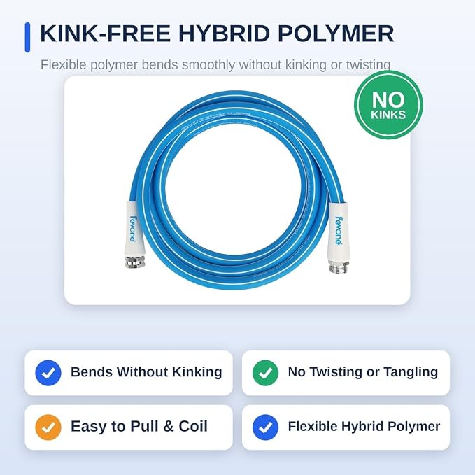FEVONE Kink Free Garden Hose 12 ft, Heavy Duty Water Hose | Flexible Hybrid Polymer, Drinking Water Safe, 5/8 ID, 600 PSI, Leak-Proof, Aluminum 3/4 GHT Fittings for Garden Watering