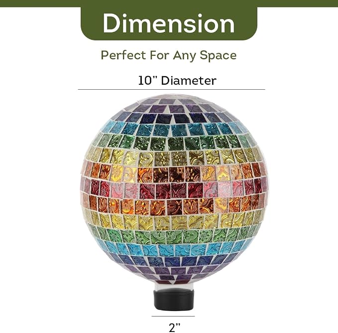 Lily's Home Colorful Mosaic Glass Gazing Ball, Designed with a Stunning Holographic Petal Mosaic Pattern to Bring Color to Any Home and Garden, Multicolor (10" Diameter)