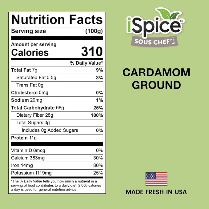 iSpice PREMIUM CARDAMOM |GROUND| Pure and Fresh, Aromatic |Essential Kitchen Herbs |5.35oz (149g)