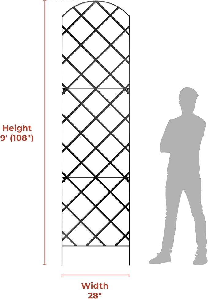 Giant Trellis, 108” high (9’ Tall) by 28” Wide Trellis with Arched top - Pack of 3 Complete trellises - By Meranti Home + Garden