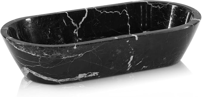 Radicaln Marble Dough Bowl 10" Inches Black Handmade Marble Bowl For Keys, Ideal Oval Bowl, Decorative Bowl and Candy Bowl For Entryway Table Décor