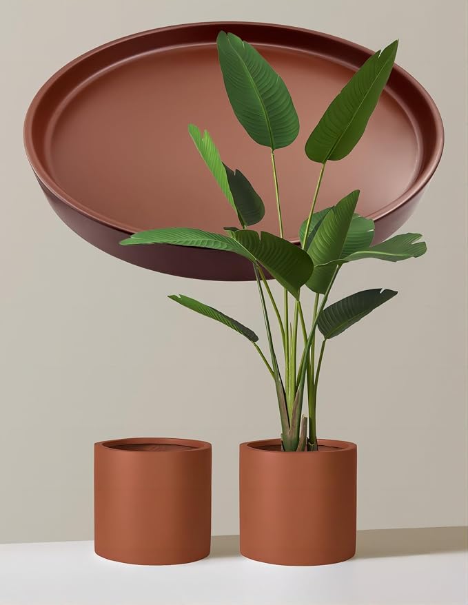 Yukfona Ceramic Plant Saucer Tray 2 Pcs 8 Inch Brown, 8.5" OD x8.15 ID x1 Deep| Fits Flower pots Bottom≤ 8.15", Heavy Duty Glazed Round Planter Drip with Catch Basin for Indoor Outdoor Plants