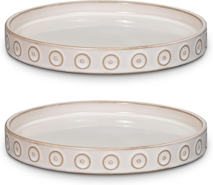 Eightpot Ceramic Plant Saucer, 2 Pack Plant Trays for Pot, 5.6 Inch Plant Pot Saucers for Indoor Outdoor, Round Plants Plates to Catch Water, Boho Decorative Plants Dishes to Catch Water, Cream White
