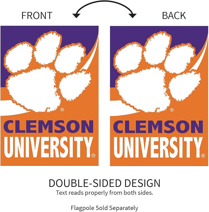 Team Sports America NCAA Clemson University House Flag, 28 x 44, Double Sided Garden Flags for Outside, Outdoor College Flags & Banners for Gardens Patio, Indoor Wall Decor Flag for Room